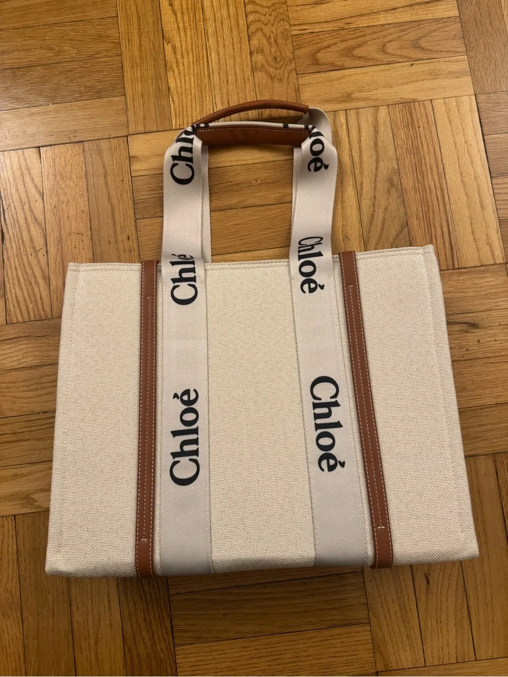 Fake Chloe Large Woody Linen Tote